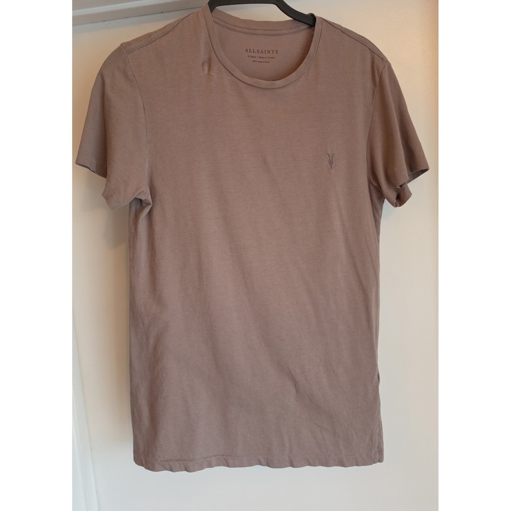 AllSaints Men XS Crew Neck Cotton T-Shirt Mauve Solid Casual Tee Top